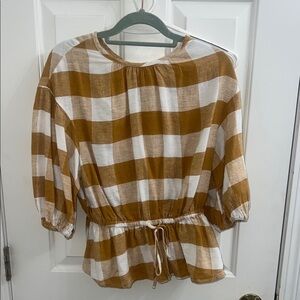 Who What Wear Mustard and White Checkered Blouse